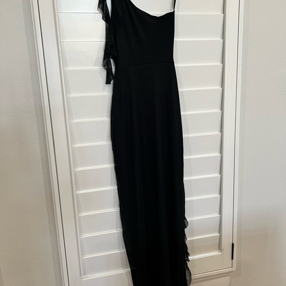 Windsor black flowy one shoulder ruffled slit dress, size XS NWT formal prom - Picture 5 of 8